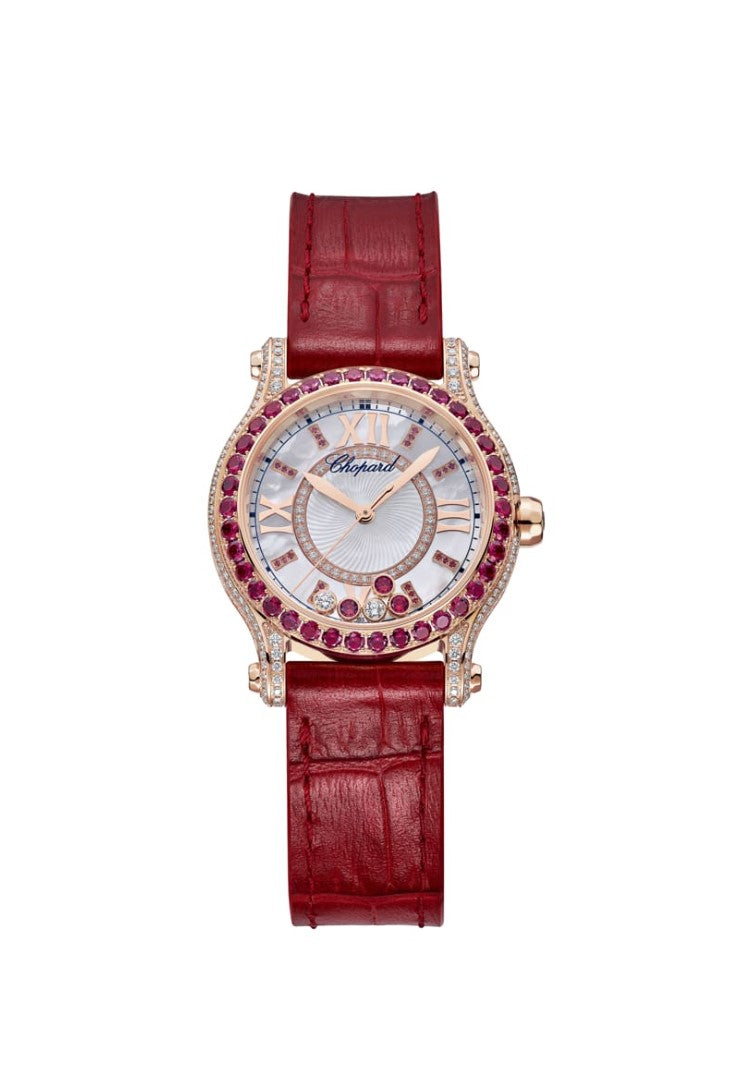 Chopard Happy Sport Ethical 18K Rose Gold & Diamonds & Rubies Ladies Watch