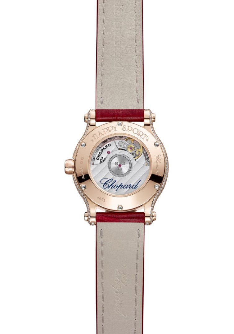 Chopard Happy Sport Ethical 18K Rose Gold & Diamonds & Rubies Ladies Watch