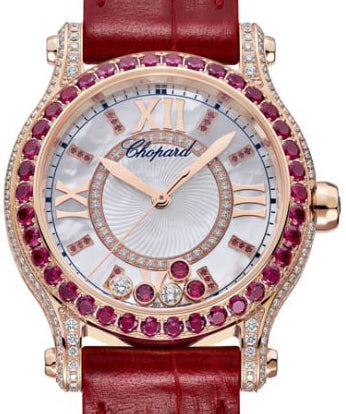 Chopard Happy Sport Ethical 18K Rose Gold & Diamonds & Rubies Ladies Watch