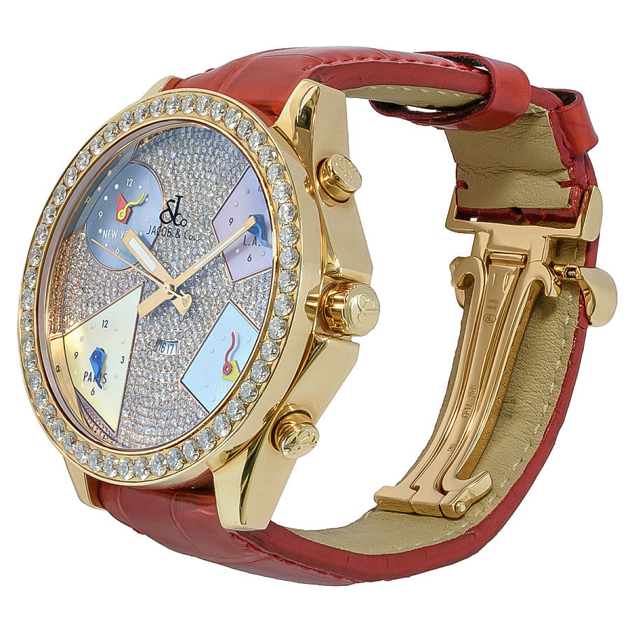 Jacob & Co Five Time Zone 18K Rose Gold & Diamonds Unisex Watch