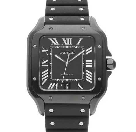 Cartier Santos Black ADLC Stainless Steel Men's Watch