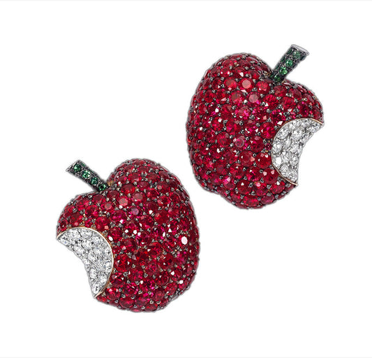 De Grisogono Apple Earrings with White Gold, Rubies and Diamonds