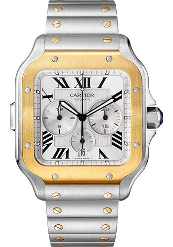 Cartier Santos Chronograph Stainless Steel & 18K Yellow Gold Men's Watch