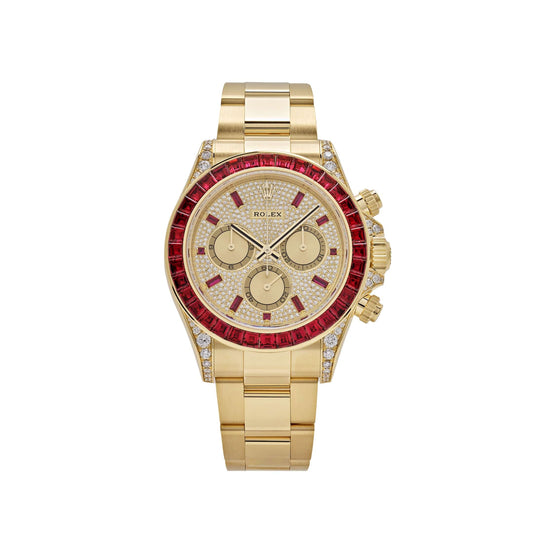 Rolex Cosmograph Daytona 126598TRU Yellow Gold Ruby Bezel Diamond Pave Dial