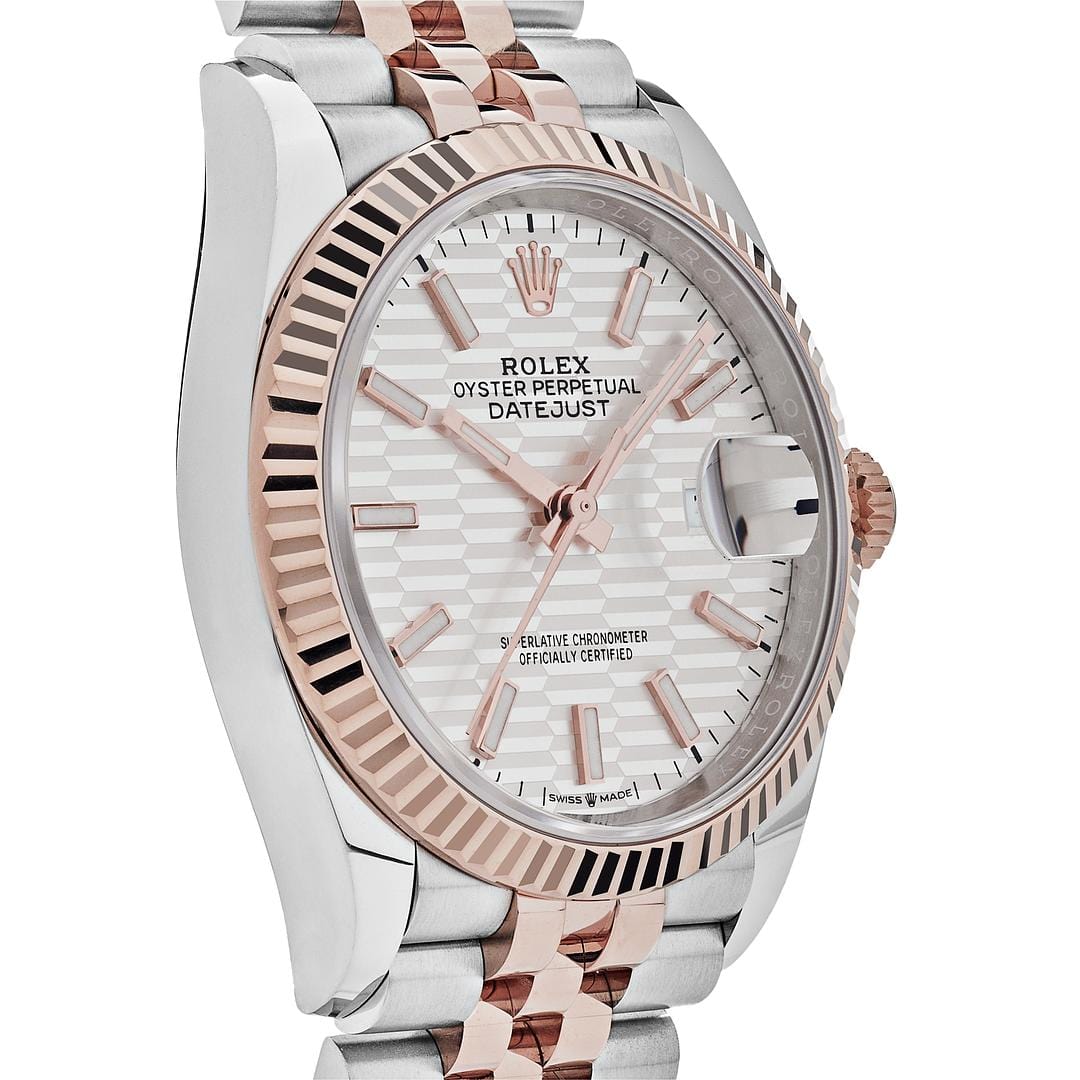 Rolex Datejust 126231 Rose Gold Stainless Steel Silver Fluted Motif Dial