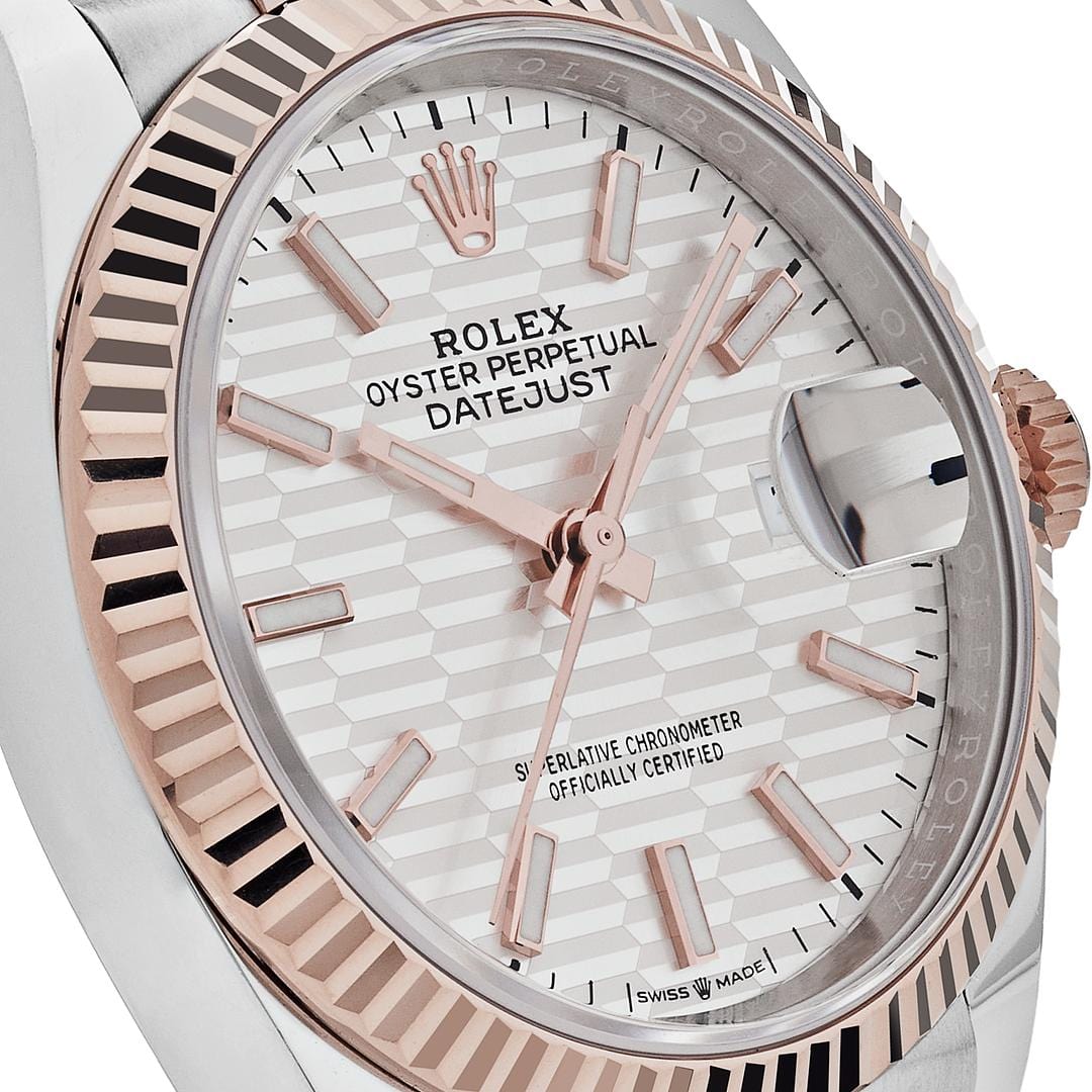 Rolex Datejust 126231 Rose Gold Stainless Steel Silver Fluted Motif Dial