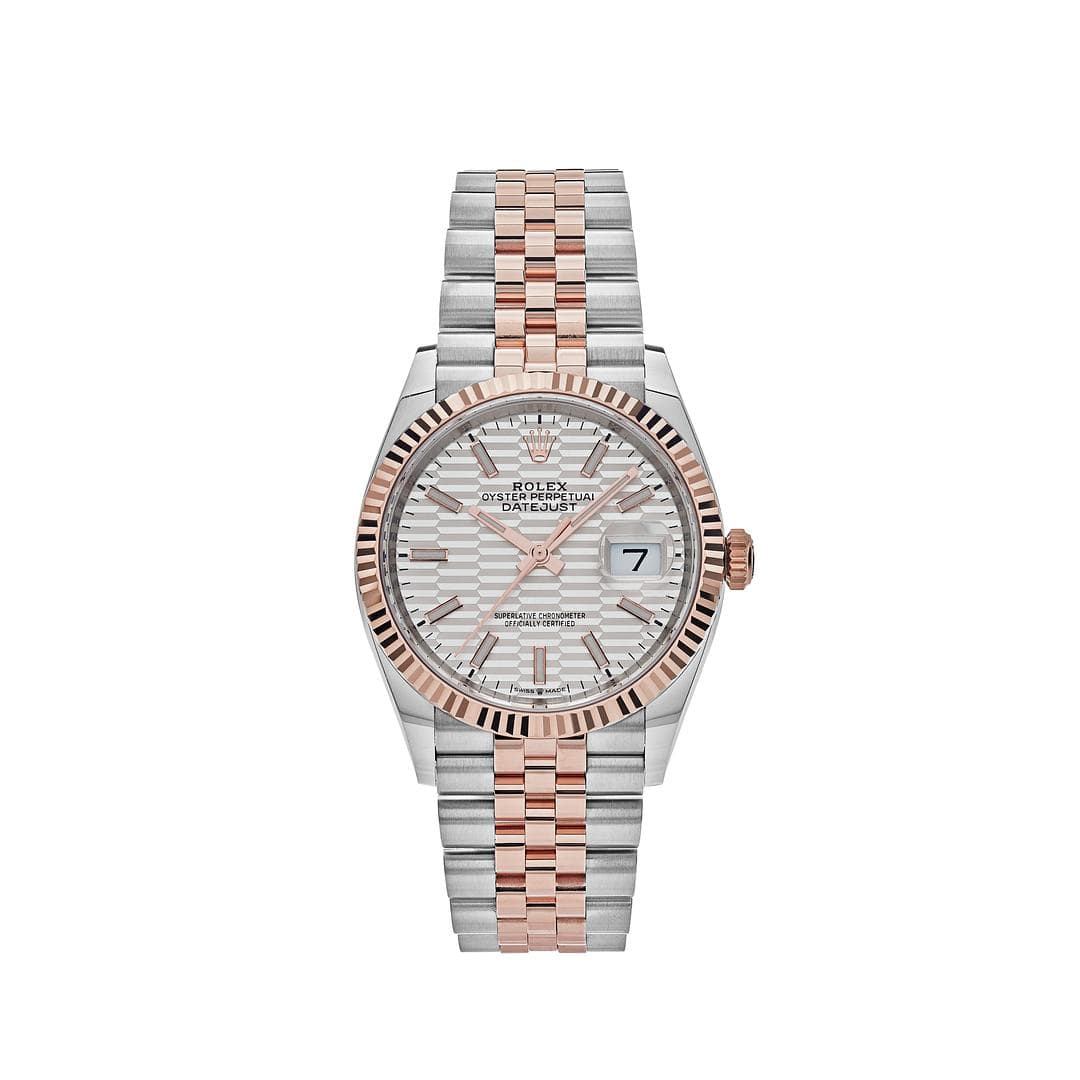 Rolex Datejust 126231 Rose Gold Stainless Steel Silver Fluted Motif Dial