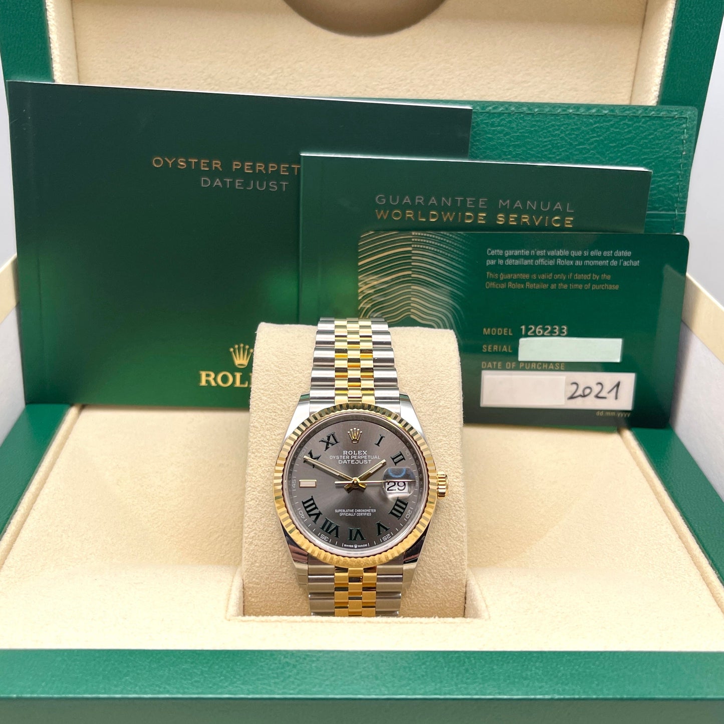 Rolex Datejust 126233 'Wimbledon' Stainless Steel Yellow Gold Slate Dial Jubilee (2021)