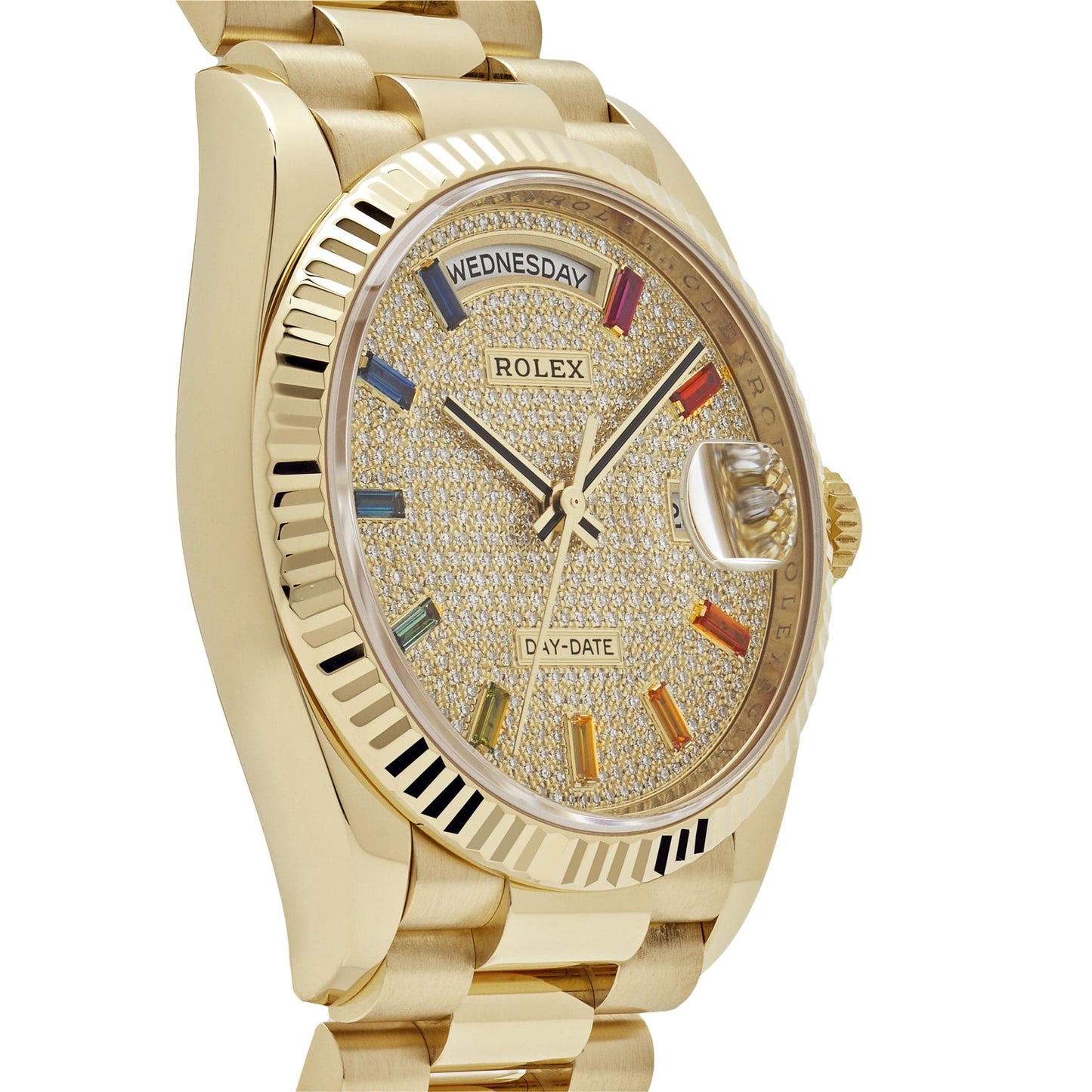 Rolex Day-Date 128238 Yellow Gold Diamond-Paved Rainbow Dial