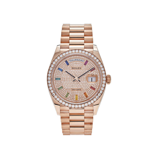 Rolex Day-Date 128345RBR Rose Gold Rainbow Diamond Pave Dial