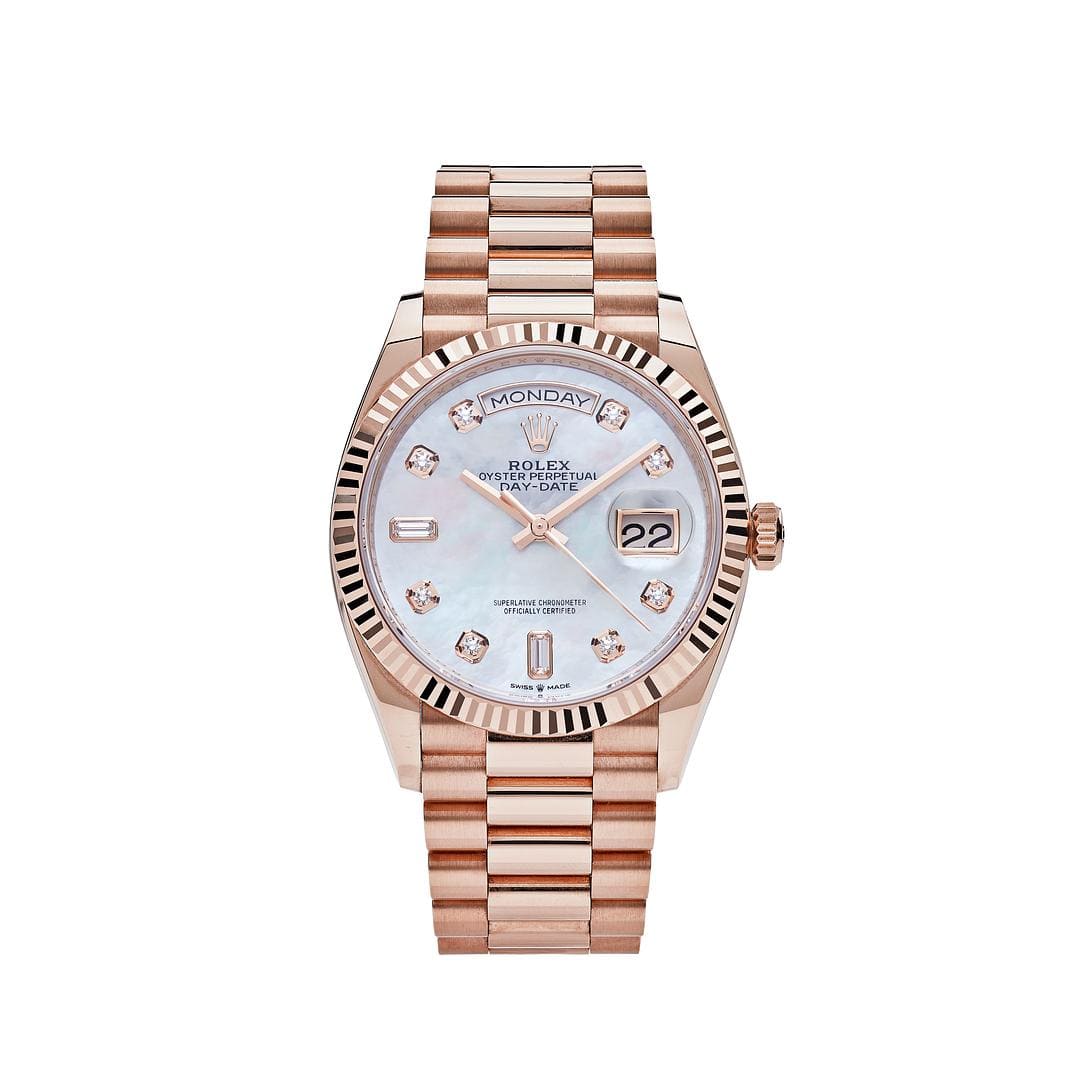 Rolex Day-Date 128235 Rose Gold Mother of Pearl Diamond Dial