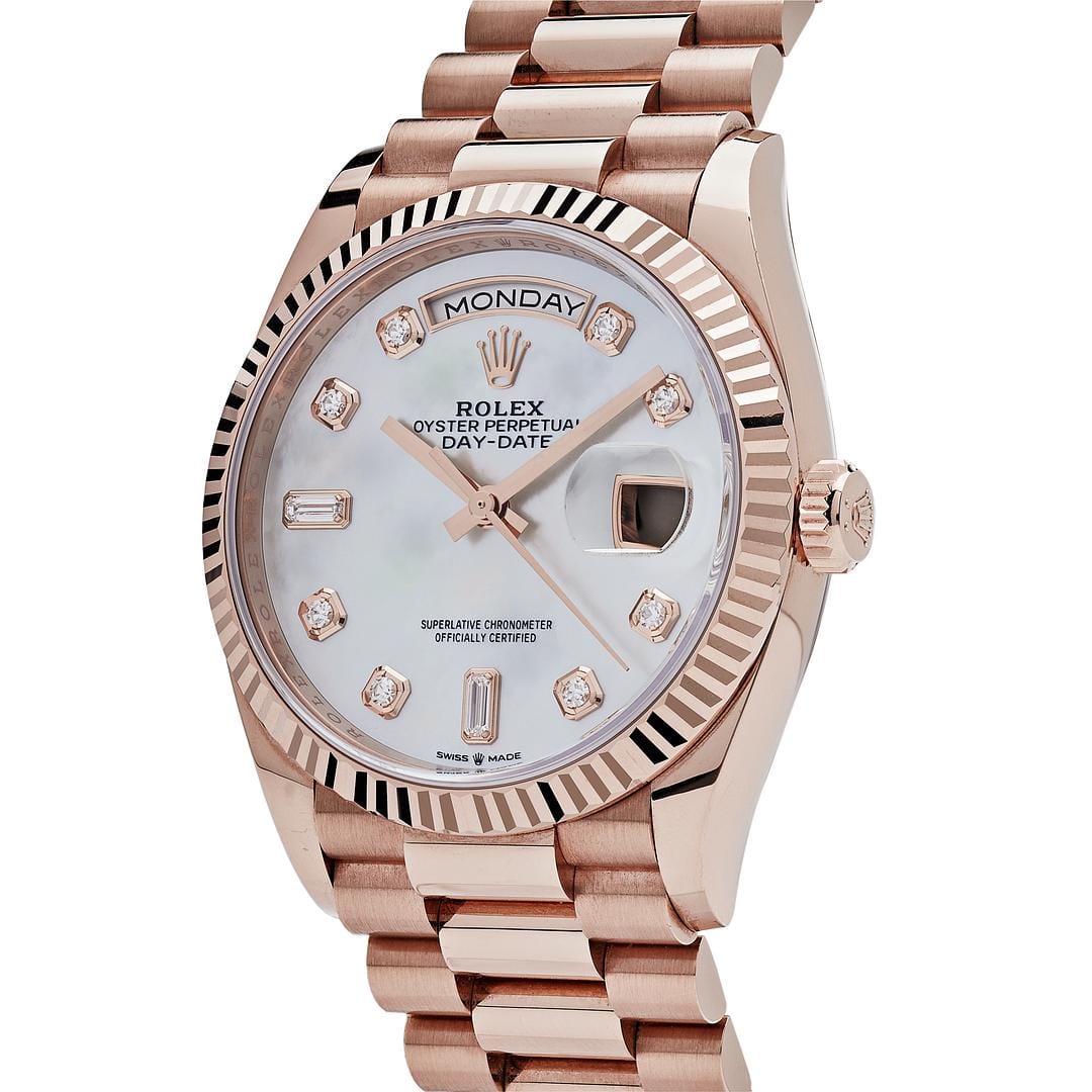 Rolex Day-Date 128235 Rose Gold Mother of Pearl Diamond Dial