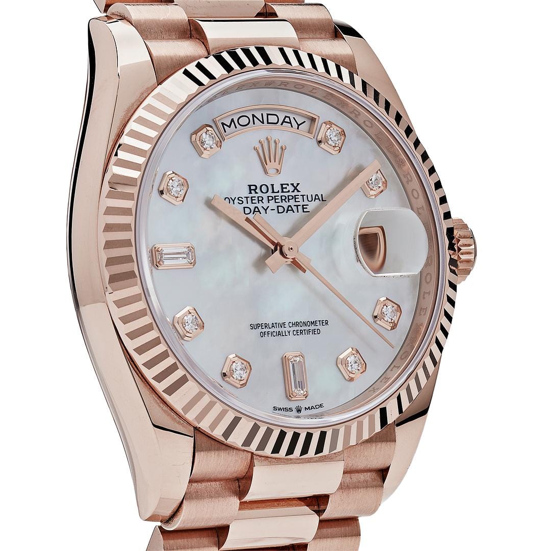 Rolex Day-Date 128235 Rose Gold Mother of Pearl Diamond Dial