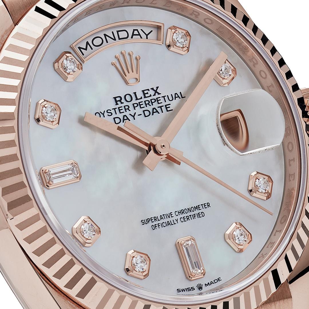 Rolex Day-Date 128235 Rose Gold Mother of Pearl Diamond Dial