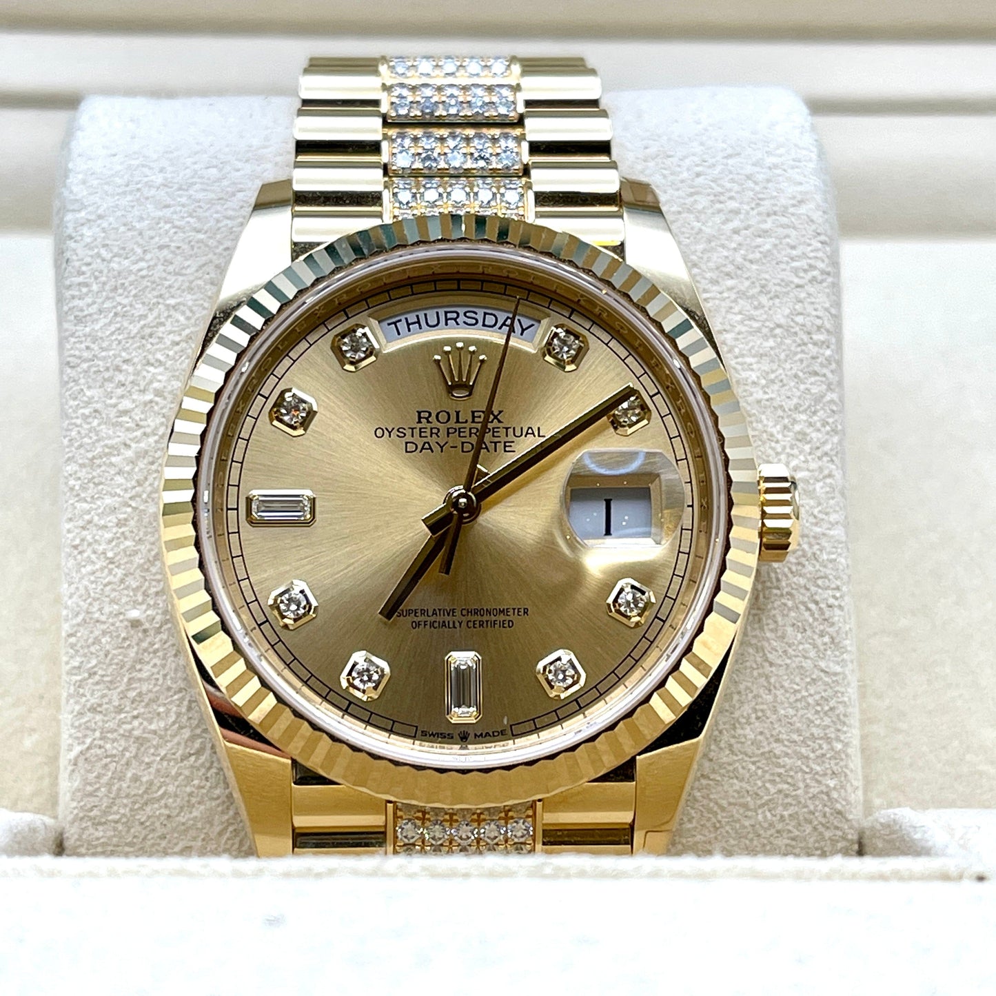 Rolex Day-Date 128238 Yellow Gold Champagne Diamond Dial