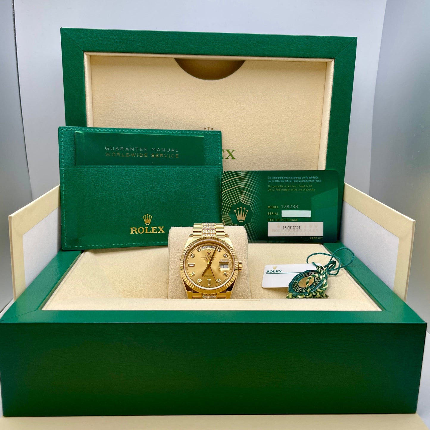 Rolex Day-Date 128238 Yellow Gold Champagne Diamond Dial