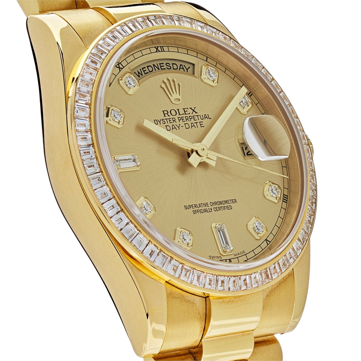 Rolex Day-Date 118398BR Yellow Gold Diamond Bezel Champagne Diamond Dial