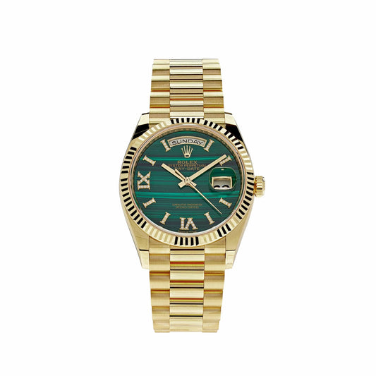 Rolex Day-Date 128238 Yellow Gold Green Malachite Roman Diamond Dial