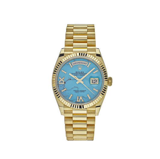 Rolex Day-Date 128238 Yellow Gold Turquoise Diamond Dial