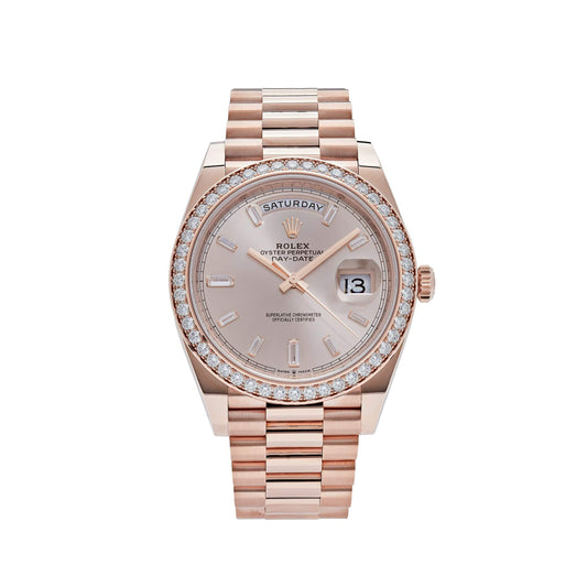 Rolex Day-Date 228345RBR Rose Gold Diamond Bezel Sundust Diamond Dial