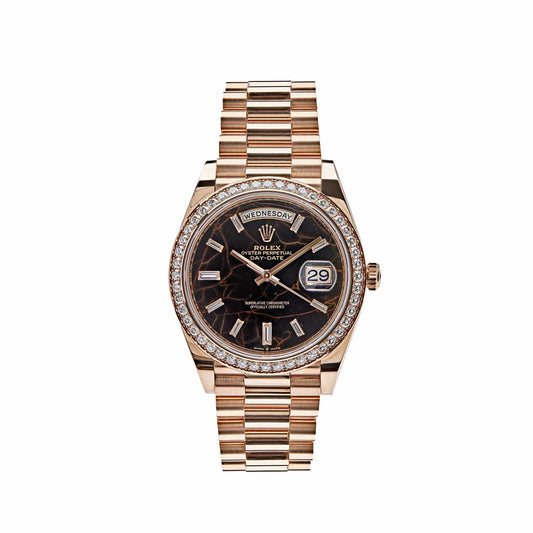 Rolex Day-Date 228345RBR Rose Gold Eisenkiesel Dial Diamond Bezel