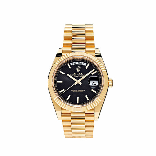 Rolex Day-Date 228238 Yellow Gold Black Diagonal Motif Dial