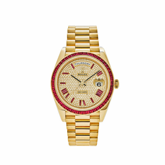 Rolex Day-Date 228398TRU Yellow Gold Roman Dial Ruby Bezel