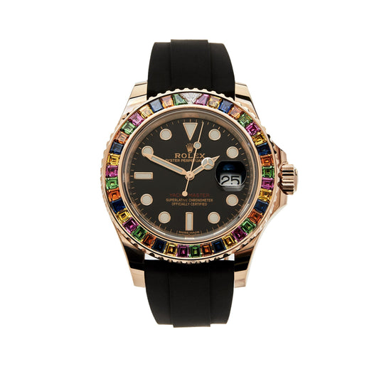 Rolex Yacht-Master 116695SATS Rose Gold Black Dial Rainbow Bezel